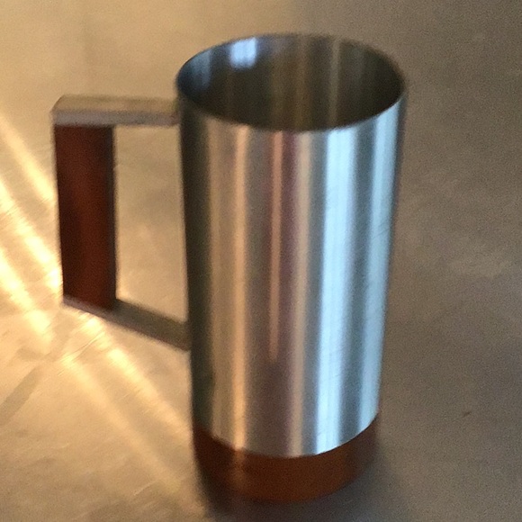 Selwin Pewter mug, 6” tall, wood inlaid handle. - Picture 3 of 9
